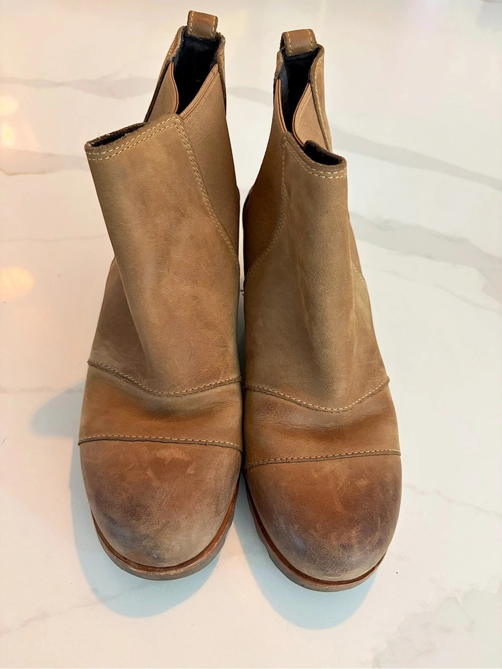 Sorel Lea Wedge Leather Ankle Boots US 8 Brown